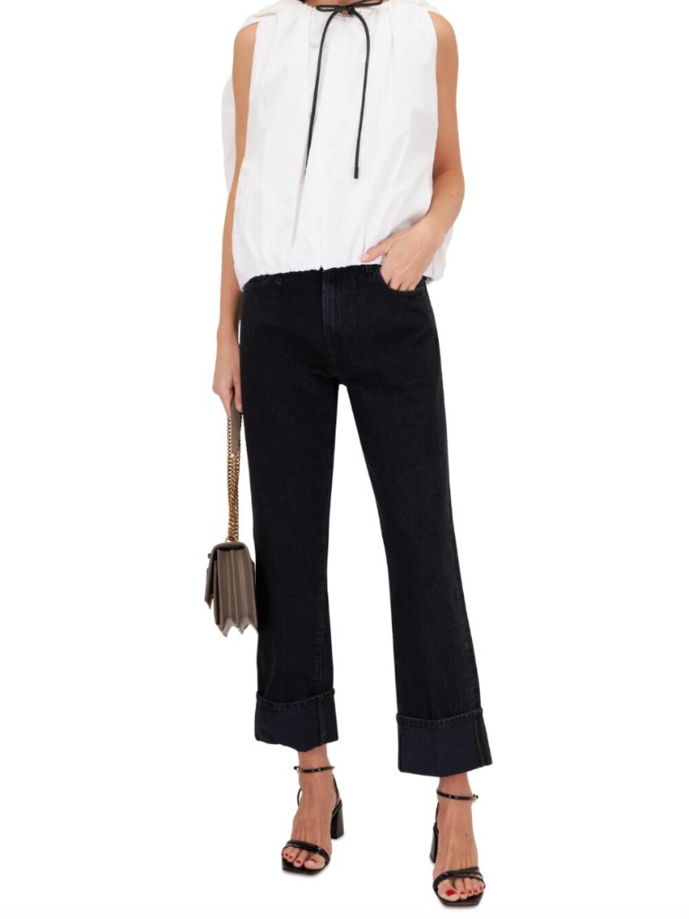 $795 R13 Black Onyx Gray Denim Romeo Jean Cuff Straight Leg Pants size 27/31"